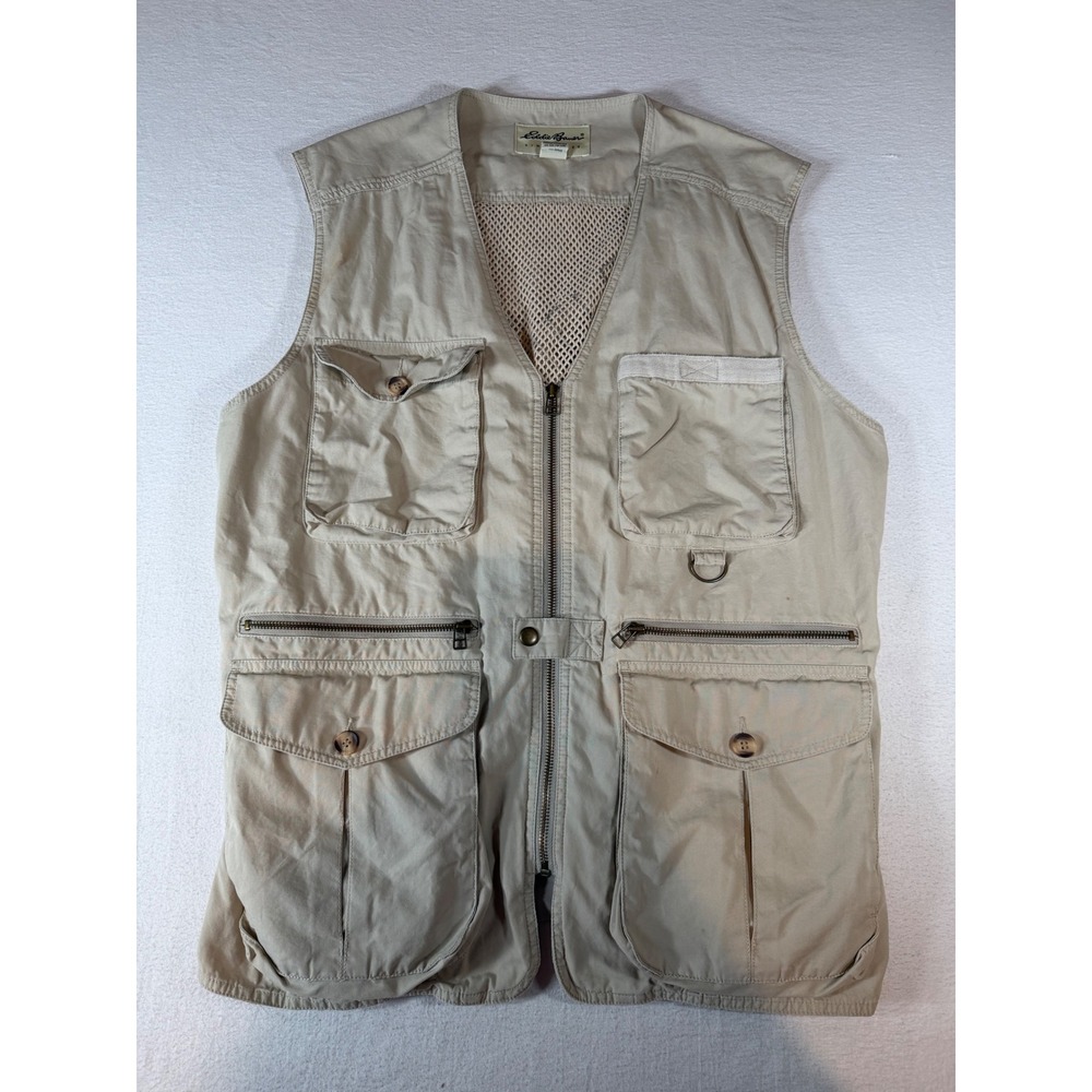 Eddie Bauer Womens Tan Cotton Utility Fishing Photography Vest Medium Khaki M